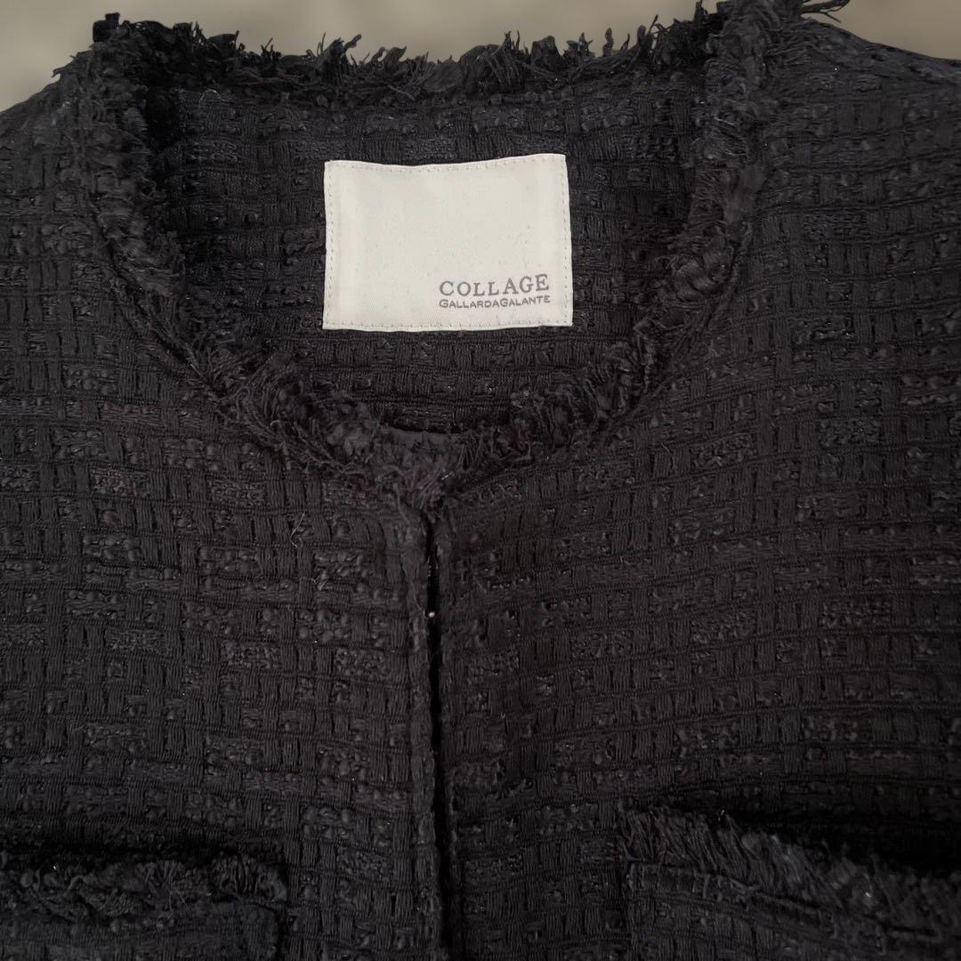 コラージュガリャルダガランテブラック ツイードノーカラージャケットオケージョン