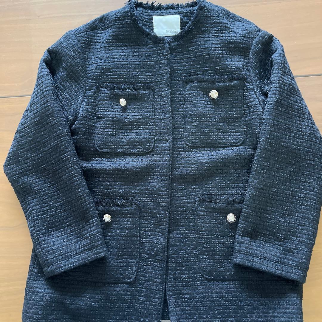 コラージュガリャルダガランテブラック ツイードノーカラージャケットオケージョン