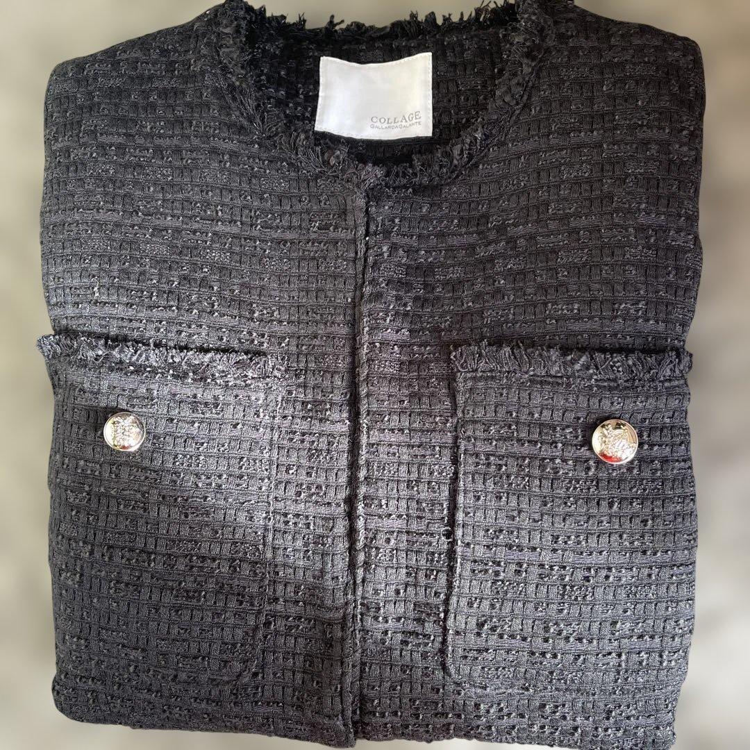 コラージュガリャルダガランテブラック ツイードノーカラージャケットオケージョン