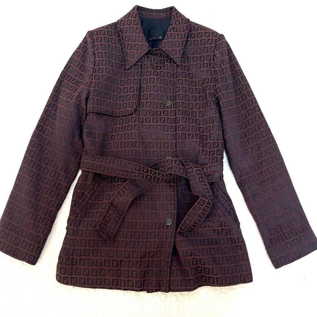 FENDI ズッカ柄　ブラウン　トレンチコート ベルト付き　大きいサイズ