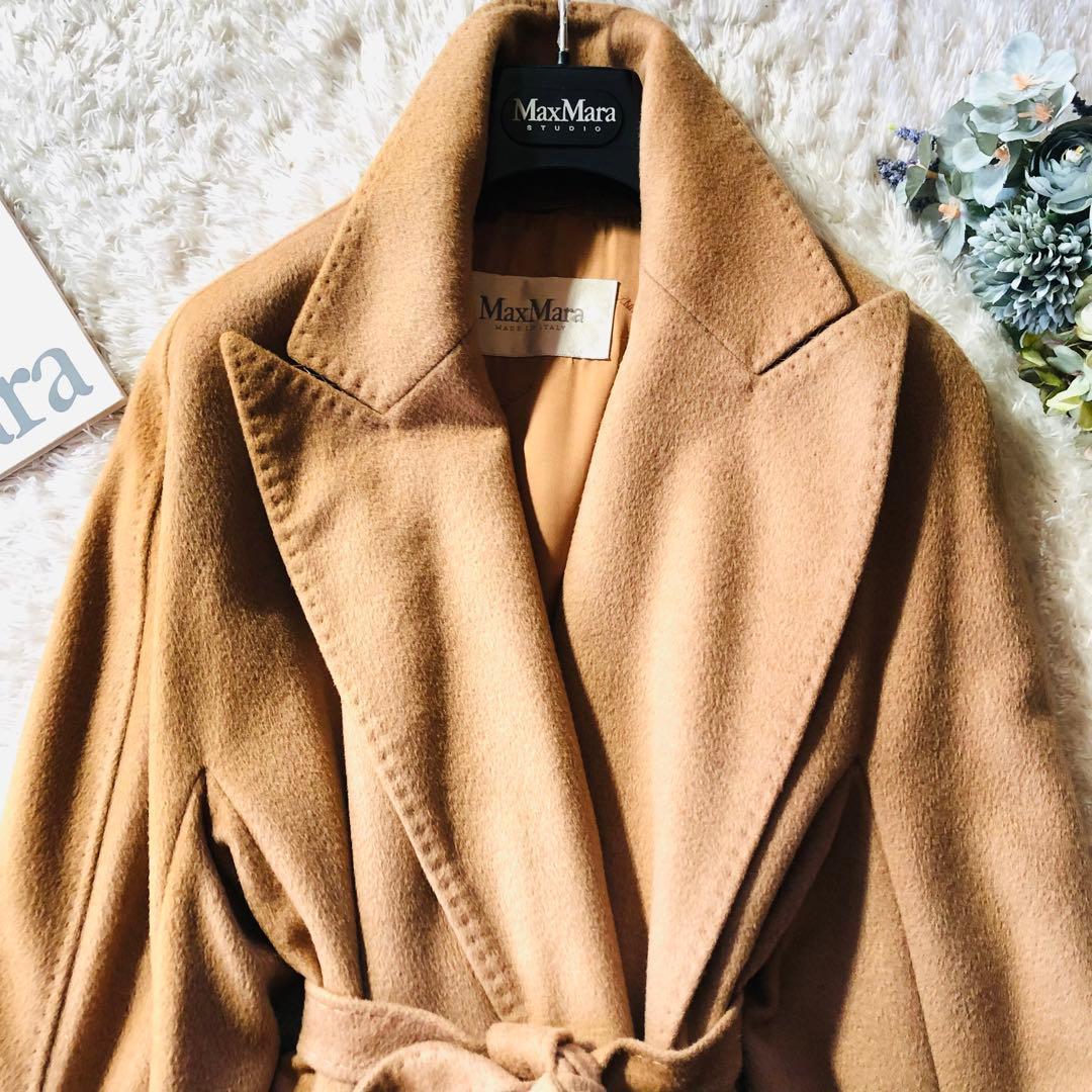 希少46大きめ✨美品 マックスマーラ マニュエラコート キャメル100% 白タグ