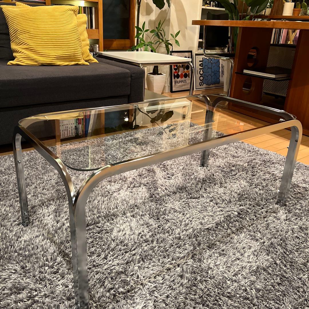 ミッドセンチュリー アイアンフレーム センターテーブル ガラステーブル