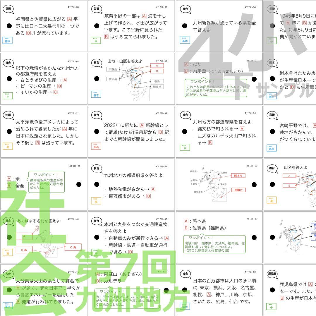 中学受験 暗記カード【4年下 理社国6-9回】 予習シリーズ 組み分け対策