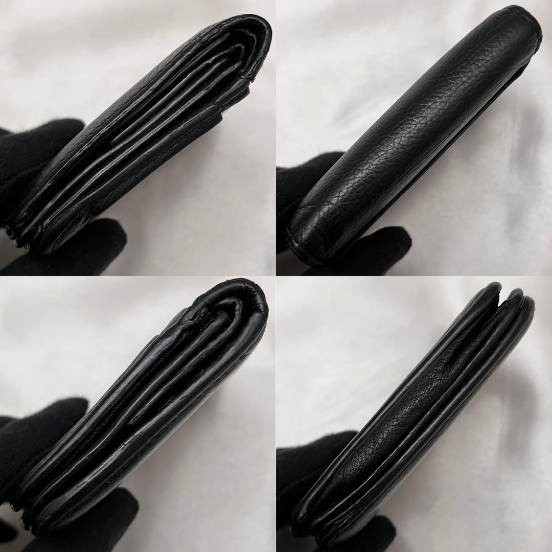 ◇美品◇バレンシアガ　二つ折り財布　コンパクト　白ロゴ×ブラック　レザー