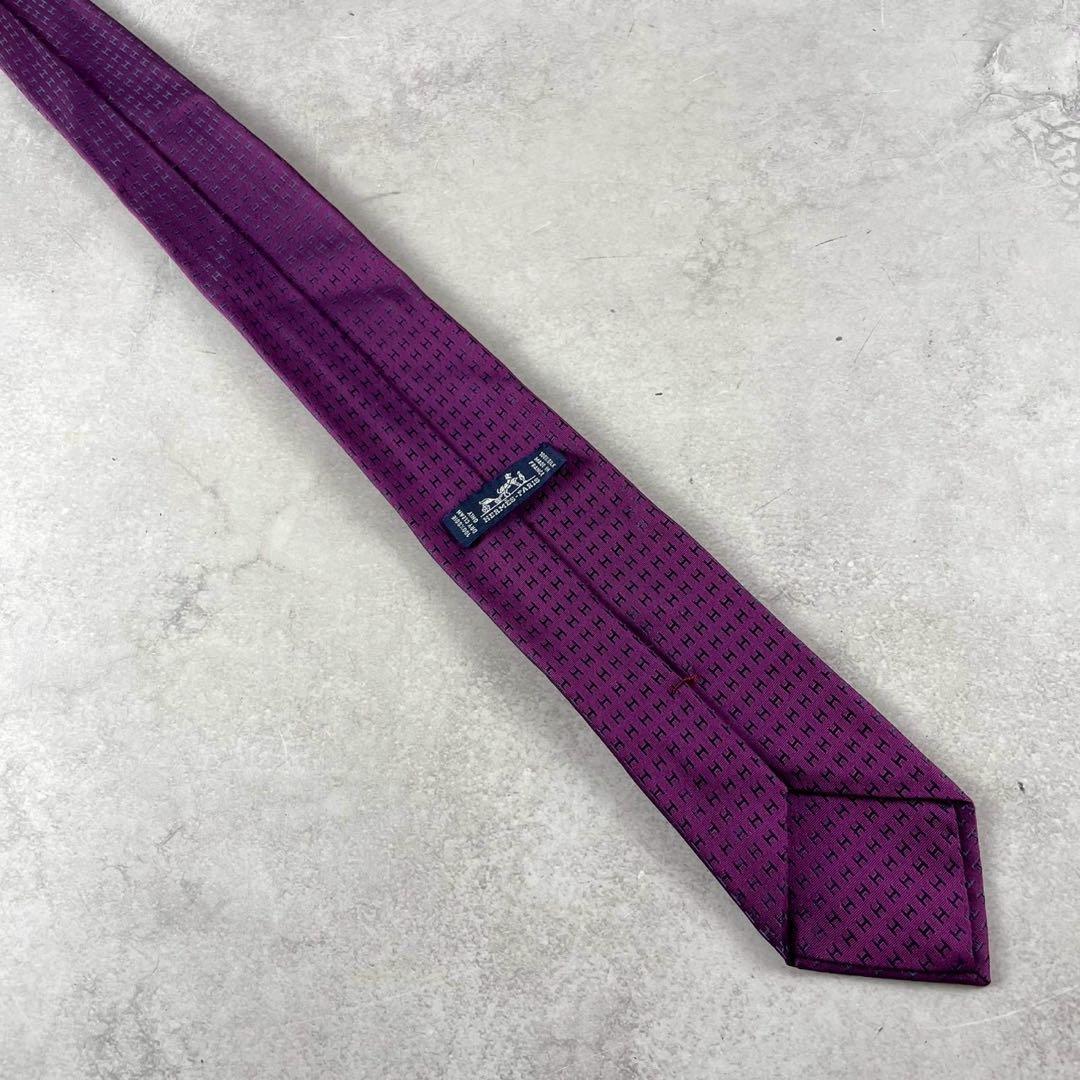 HERMES エルメス ネクタイ ファソネ Hロゴ織り　プルーン パープル 美品