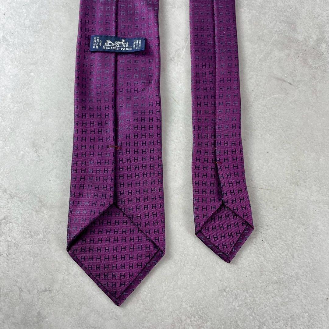 HERMES エルメス ネクタイ ファソネ Hロゴ織り　プルーン パープル 美品