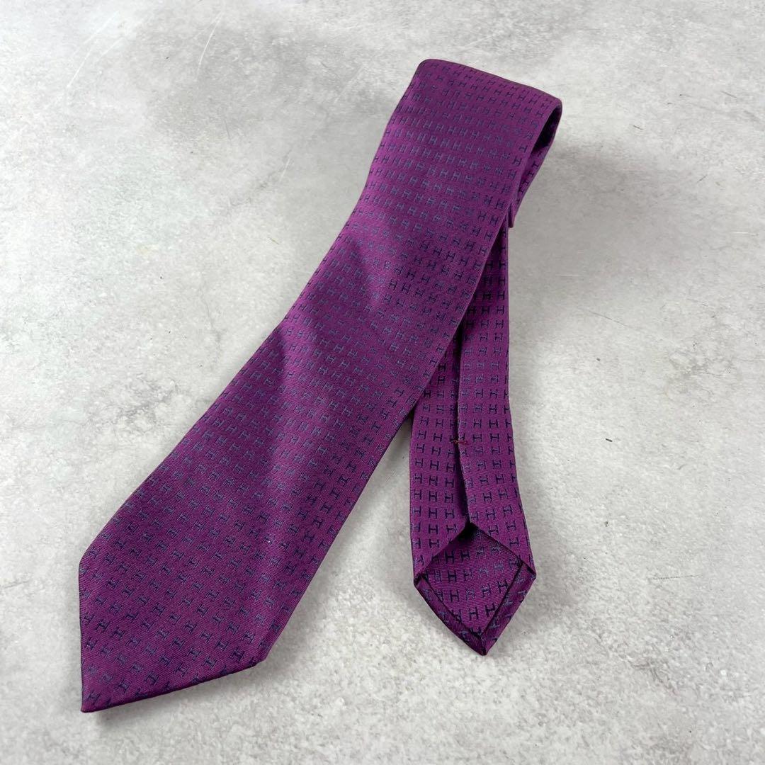 HERMES エルメス ネクタイ ファソネ Hロゴ織り　プルーン パープル 美品