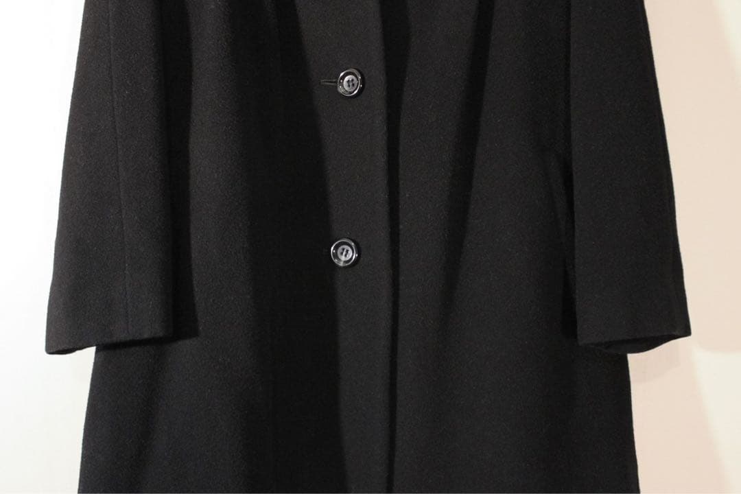 90s SANY ノーカラーコート ウール ショート タック ラグラン S-M黒