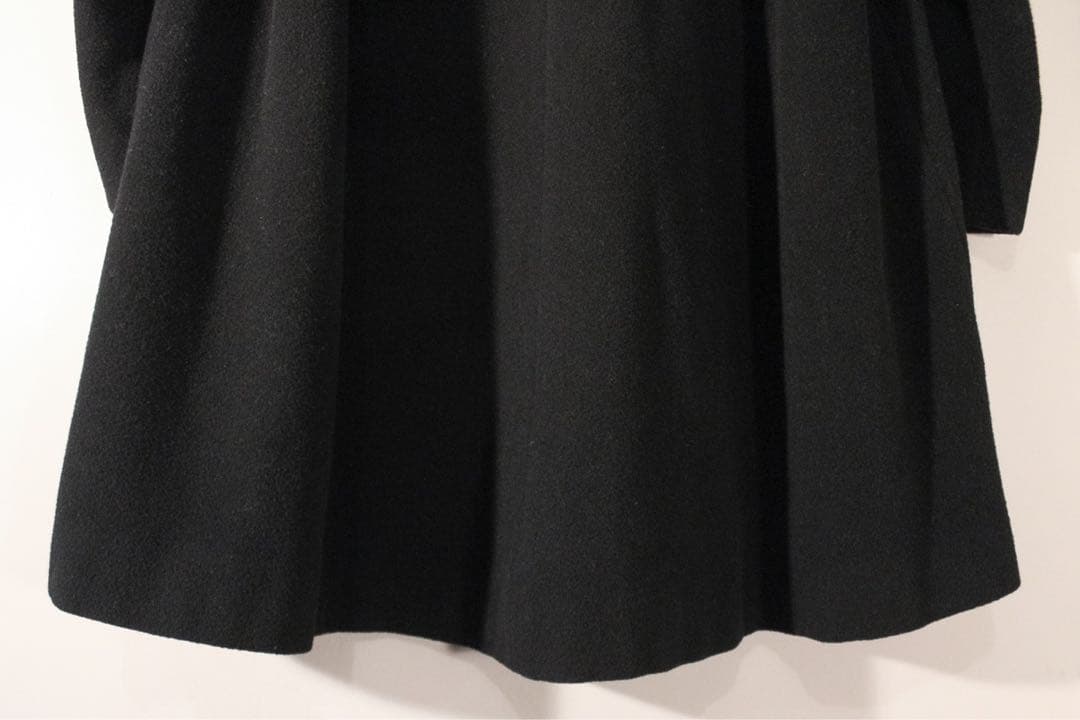 90s SANY ノーカラーコート ウール ショート タック ラグラン S-M黒