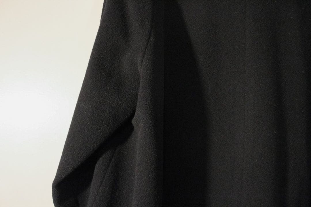 90s SANY ノーカラーコート ウール ショート タック ラグラン S-M黒