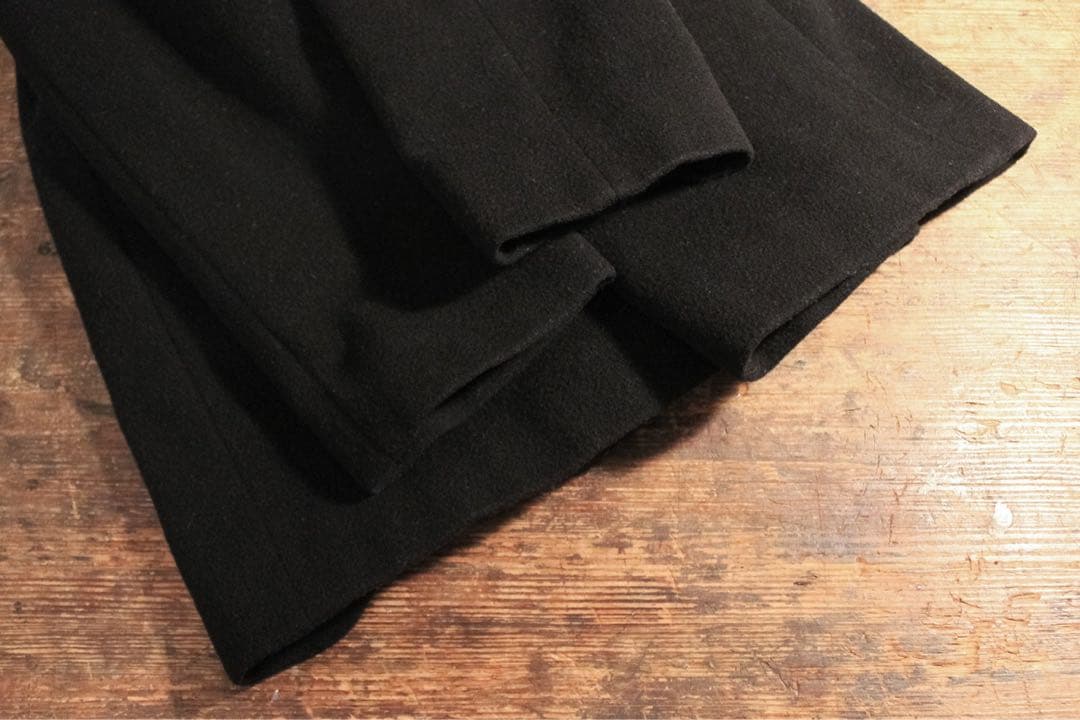 90s SANY ノーカラーコート ウール ショート タック ラグラン S-M黒