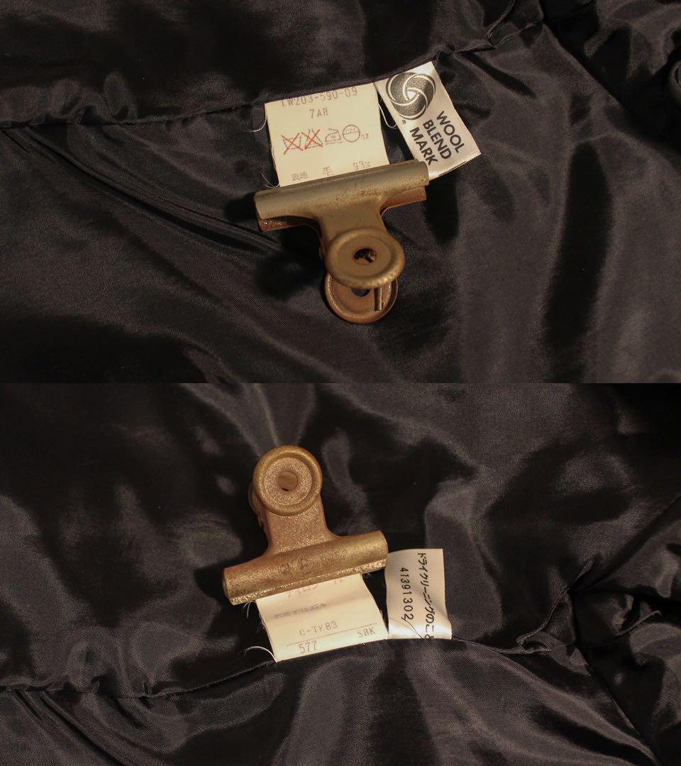 90s SANY ノーカラーコート ウール ショート タック ラグラン S-M黒