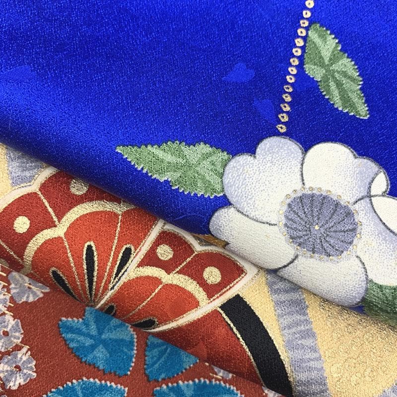 507ag52□七五三 七歳 女児 着物&袋帯 金彩 花 蝶 青□状態良好