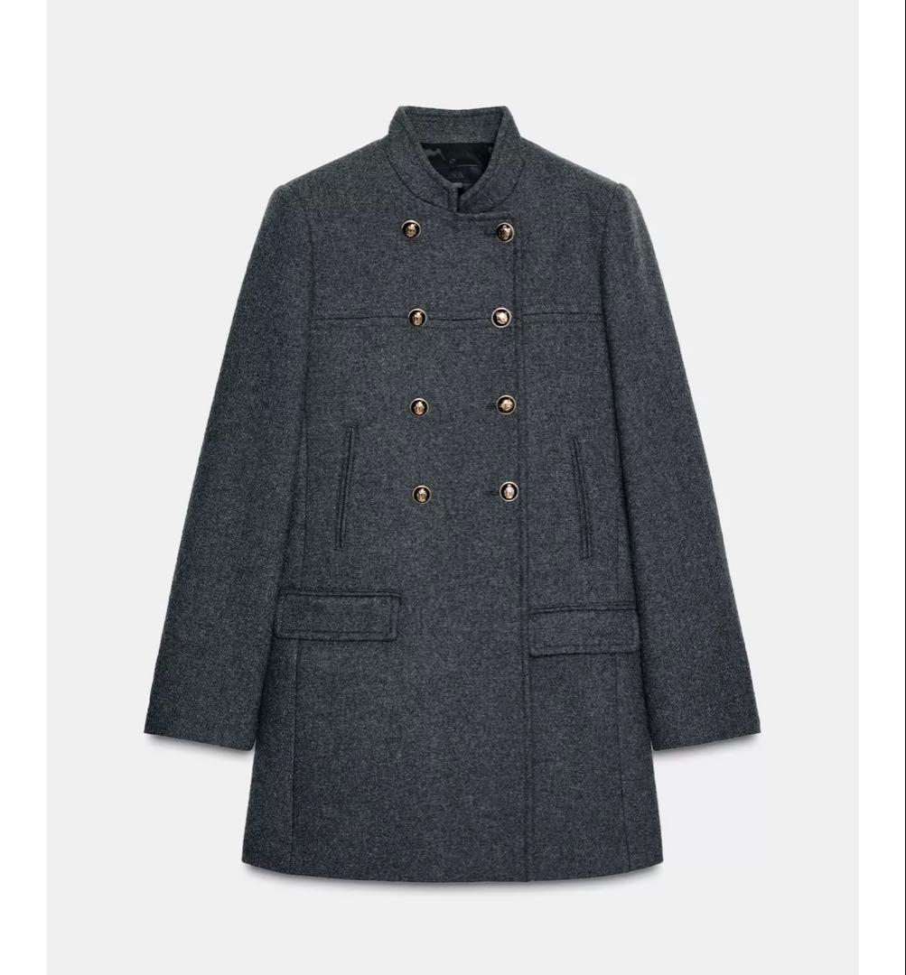 タグ付き新品★ZARAウールダブルブレストコート★XL★グレー色★完売商品