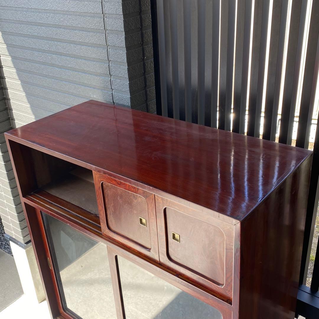 長期保管品 茶箪笥 茶タンス 木製 ガラス ビンテージ アンティーク 昭和レトロ