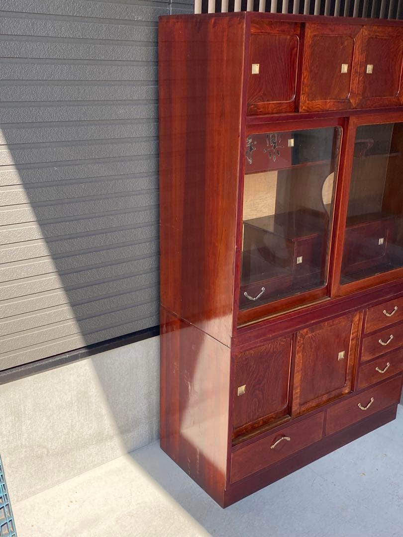 長期保管品 茶箪笥 茶タンス 木製 ガラス ビンテージ アンティーク 昭和レトロ