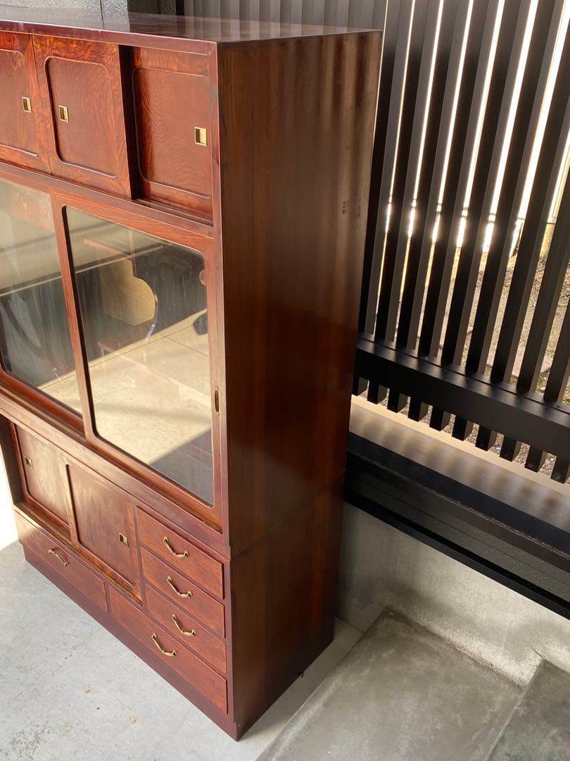 長期保管品 茶箪笥 茶タンス 木製 ガラス ビンテージ アンティーク 昭和レトロ