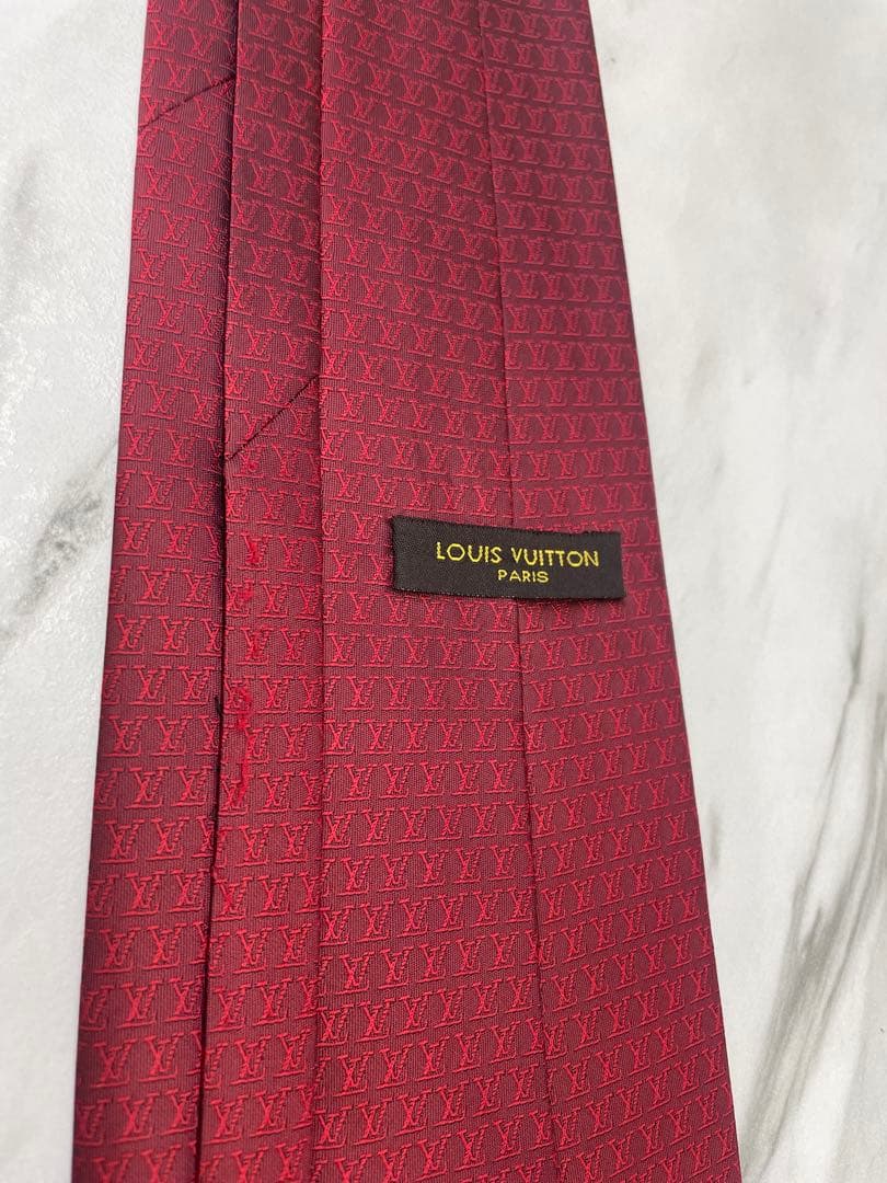 【良品】LOUIS VUITTON ネクタイ モノグラム ボルドー ジャガード