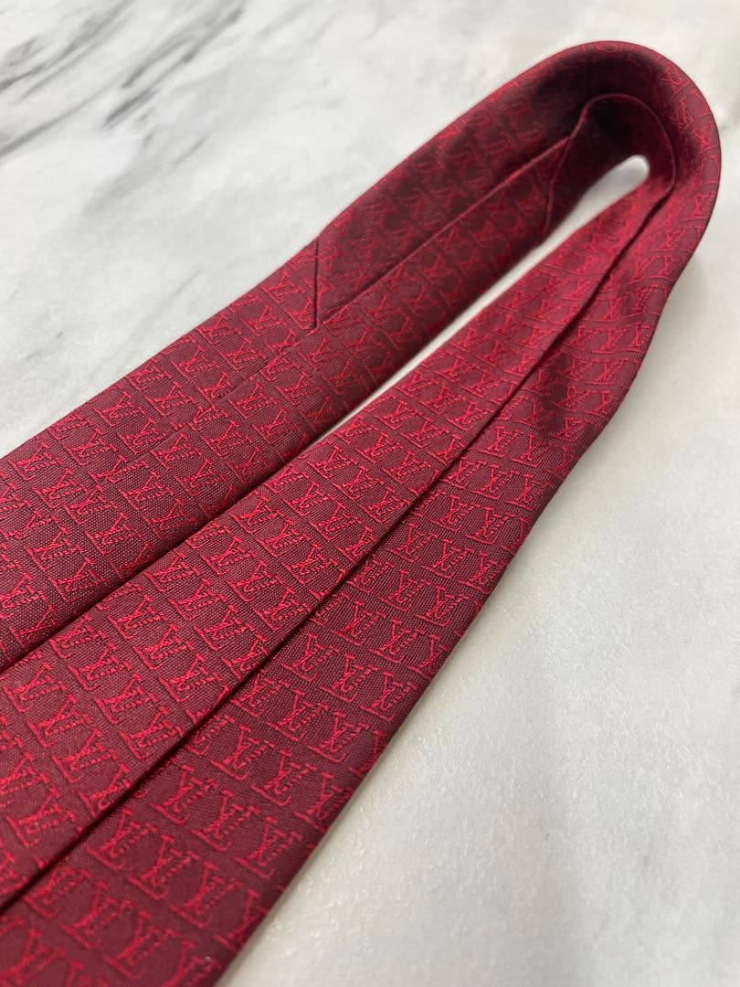 【良品】LOUIS VUITTON ネクタイ モノグラム ボルドー ジャガード