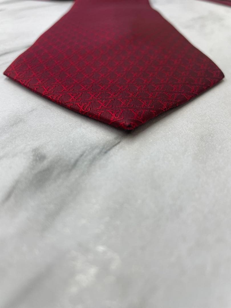 【良品】LOUIS VUITTON ネクタイ モノグラム ボルドー ジャガード