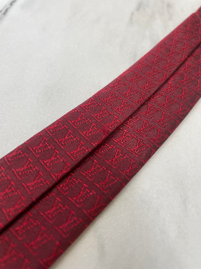 【良品】LOUIS VUITTON ネクタイ モノグラム ボルドー ジャガード
