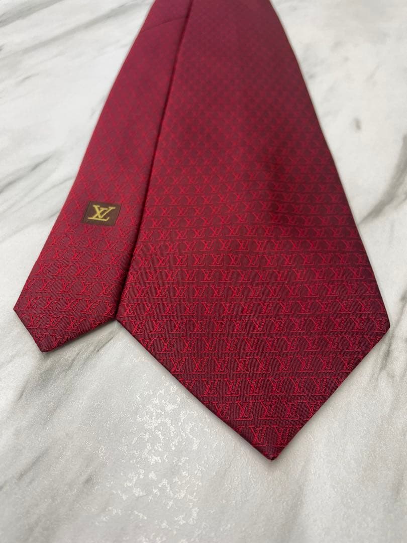 【良品】LOUIS VUITTON ネクタイ モノグラム ボルドー ジャガード
