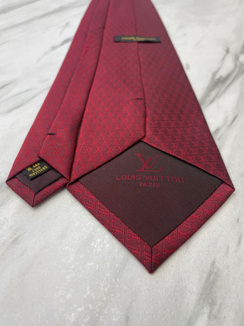 【良品】LOUIS VUITTON ネクタイ モノグラム ボルドー ジャガード