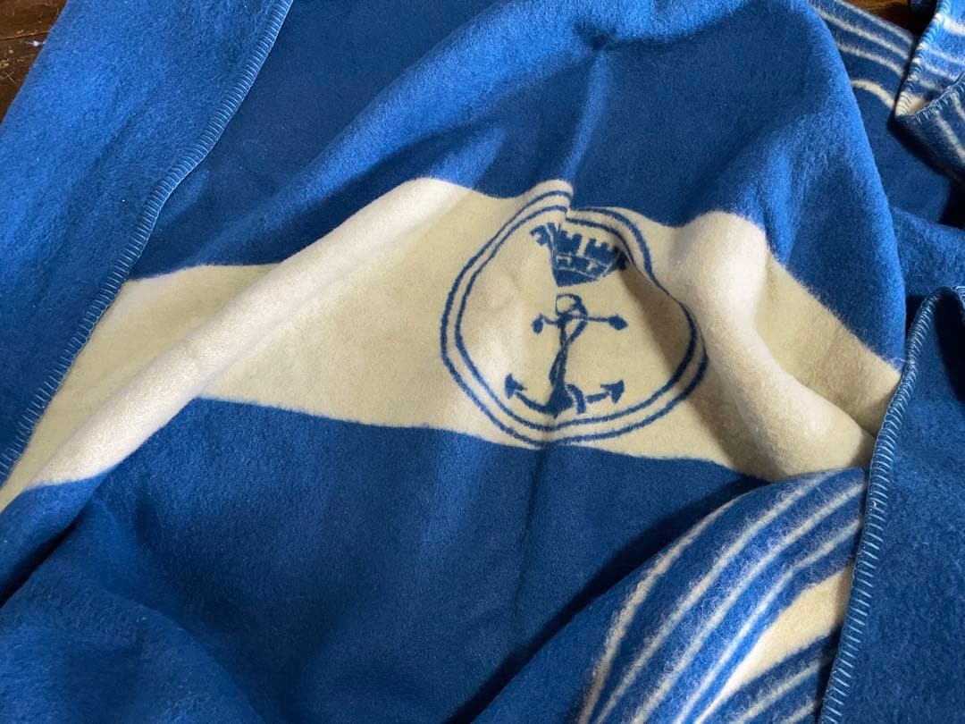 地厚毛布イタリア⚓️模様青ZAMBAITICOPERTIFICIO ITALY