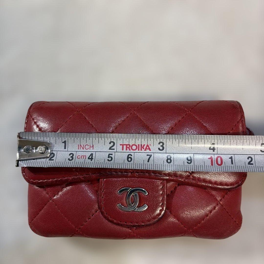 シャネル ココマーク マトラッセ ラムスキン コンパクトウォレット 財布 レッド
