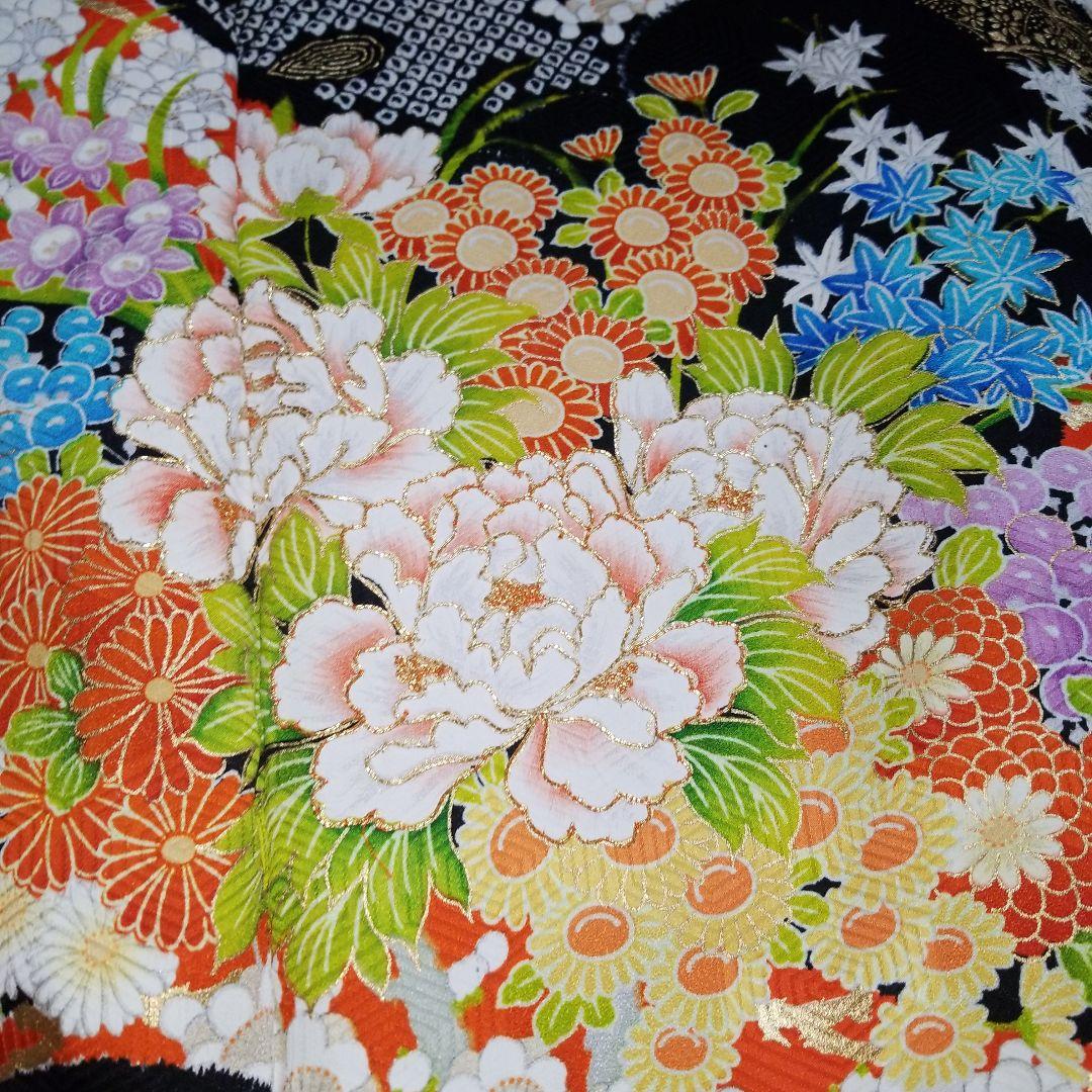 着物リメイク振袖　豪華金彩絞り華花爛漫ワンピース