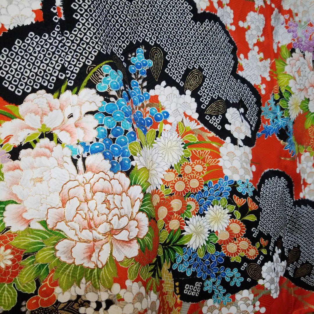 着物リメイク振袖　豪華金彩絞り華花爛漫ワンピース