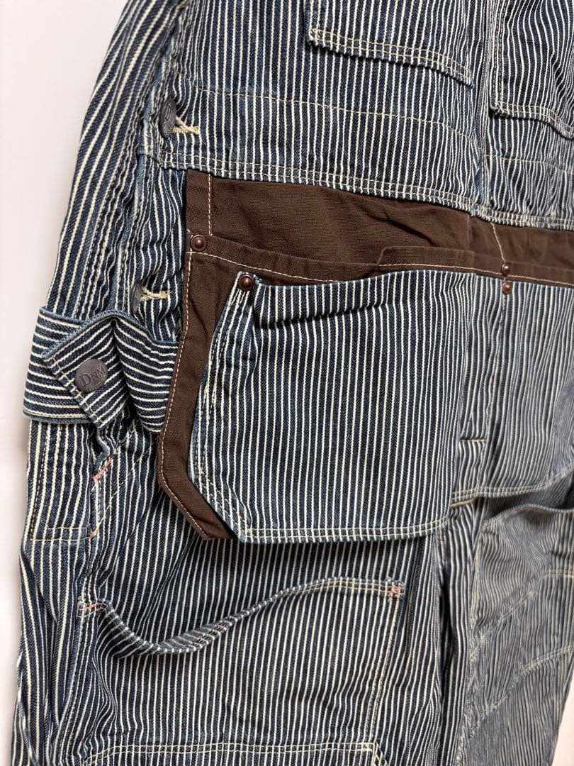 DENIMDUNGAREE ダブルニーエプロンヒッコリーオーバーオール　160