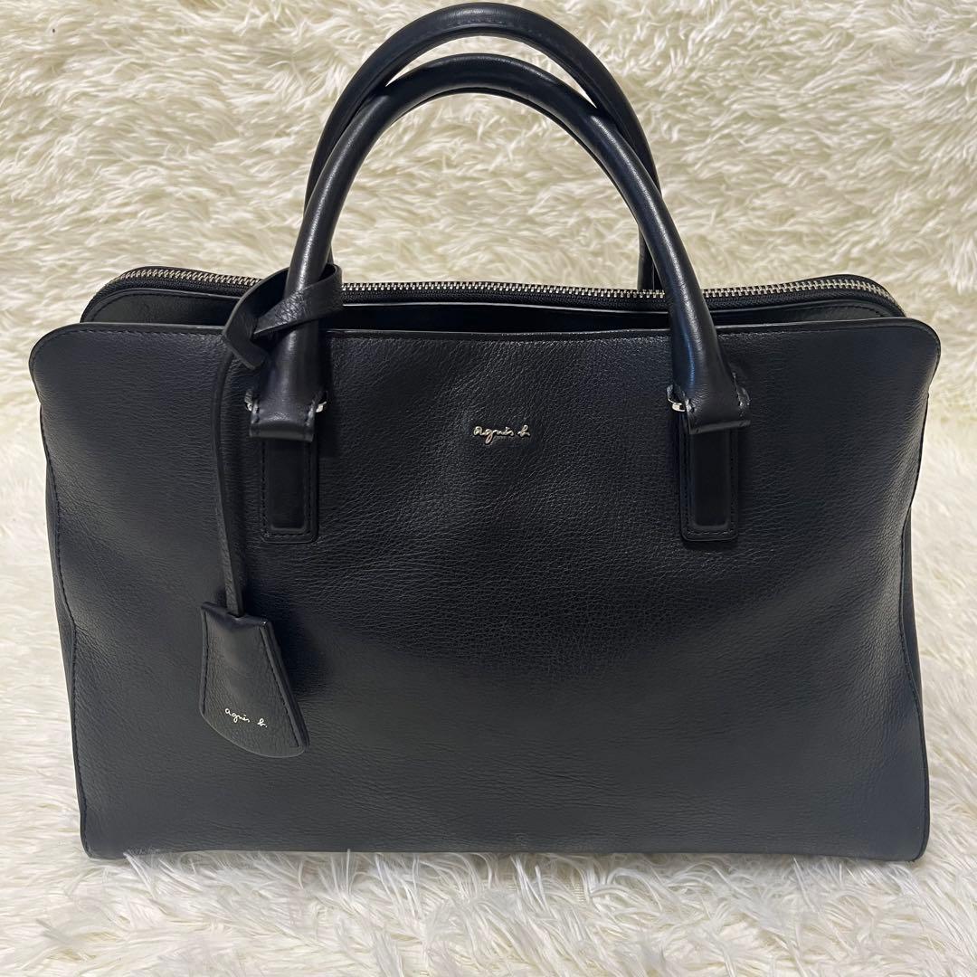 アニエスベー トートバッグ オールレザー 黒 A4 南京錠 ビジネス