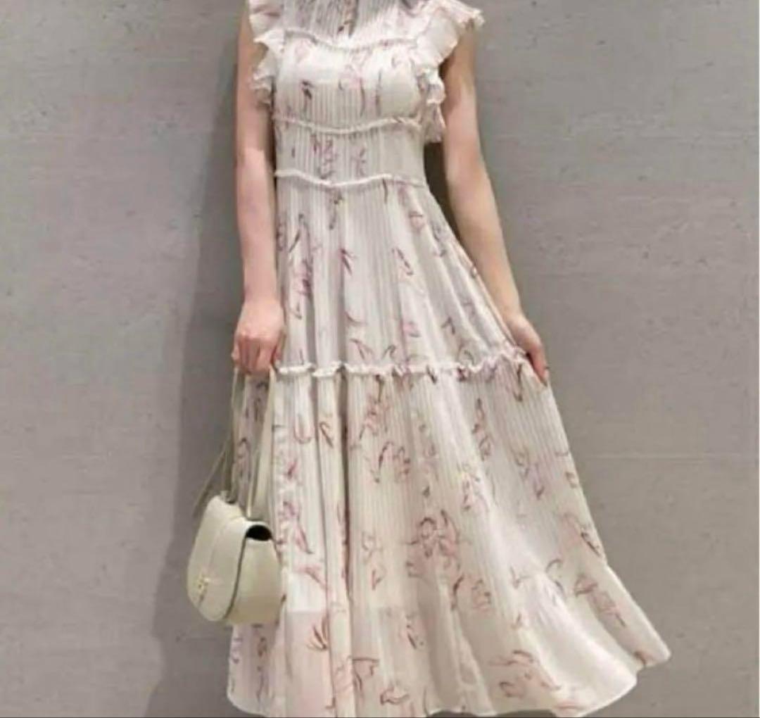 snidel sustainableプリントプリーツワンピース ピンク サイズ0