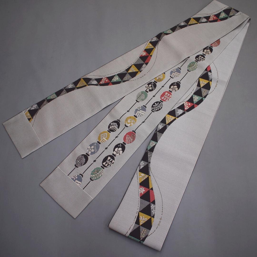 M18-7 新品 正絹 本場筑前博多織 小袋 半幅帯 提灯/ウロコ 協和織