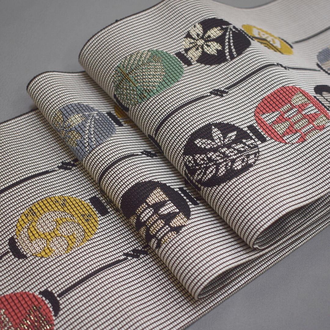 M18-7 新品 正絹 本場筑前博多織 小袋 半幅帯 提灯/ウロコ 協和織