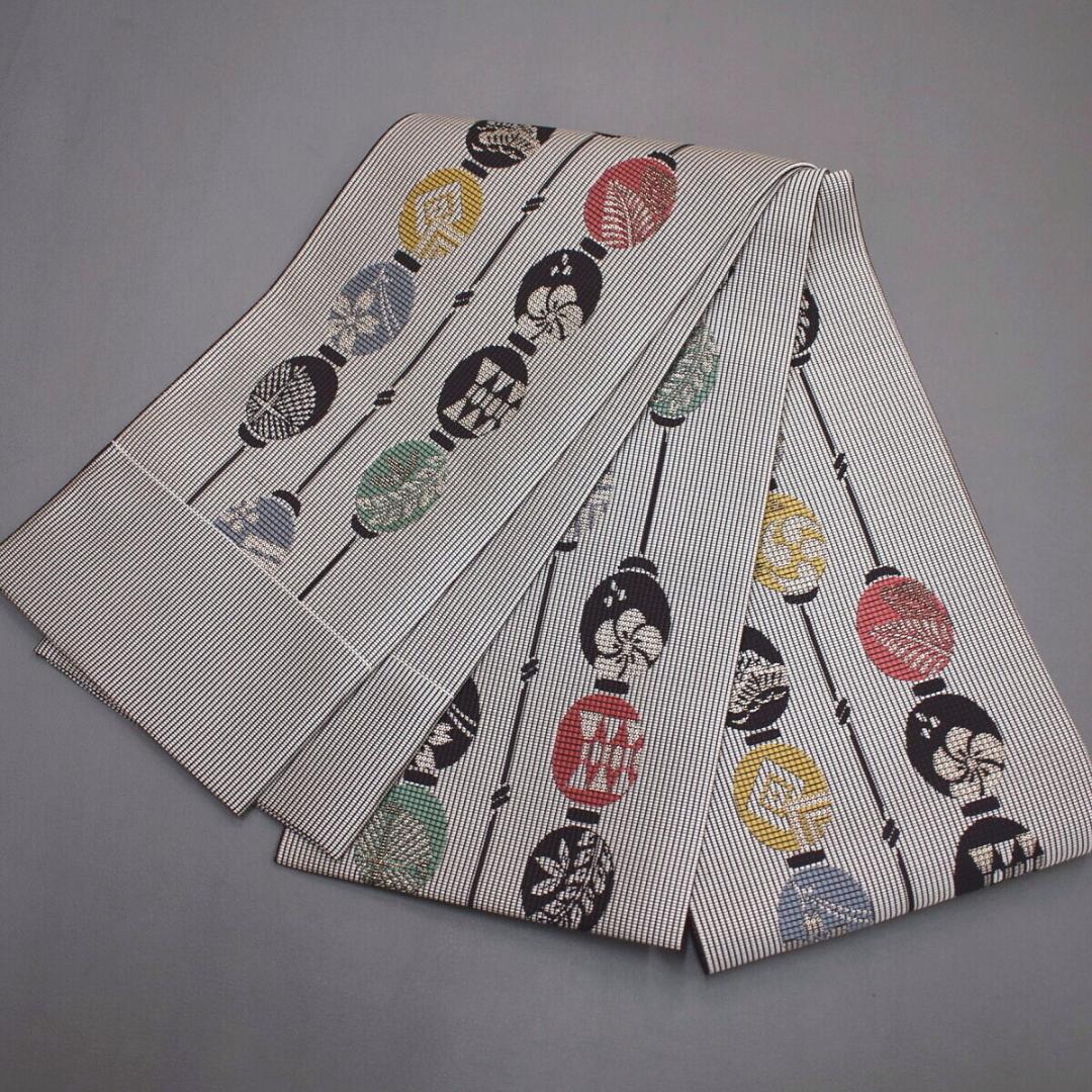 M18-7 新品 正絹 本場筑前博多織 小袋 半幅帯 提灯/ウロコ 協和織