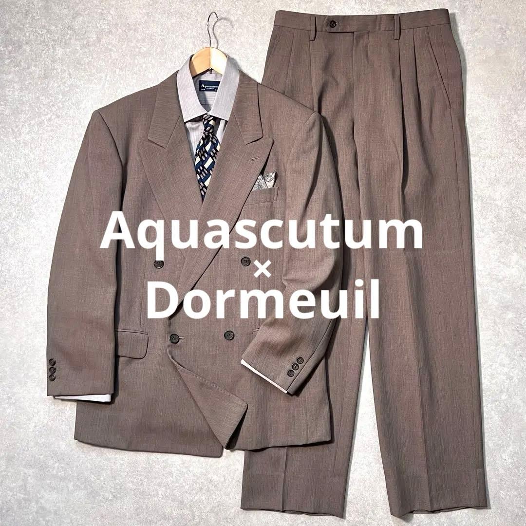 90s ヴィンテージ ダブルスーツ 古着セットアップ 成人式 ブラウン XL相当