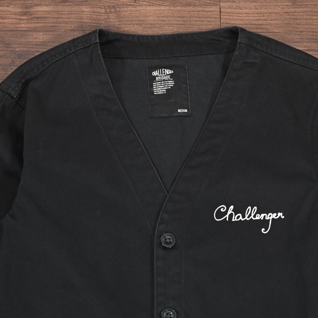 チャレンジャー　CHALLENGER　ノーカラー　ジャケット　ブラック　刺繍　M