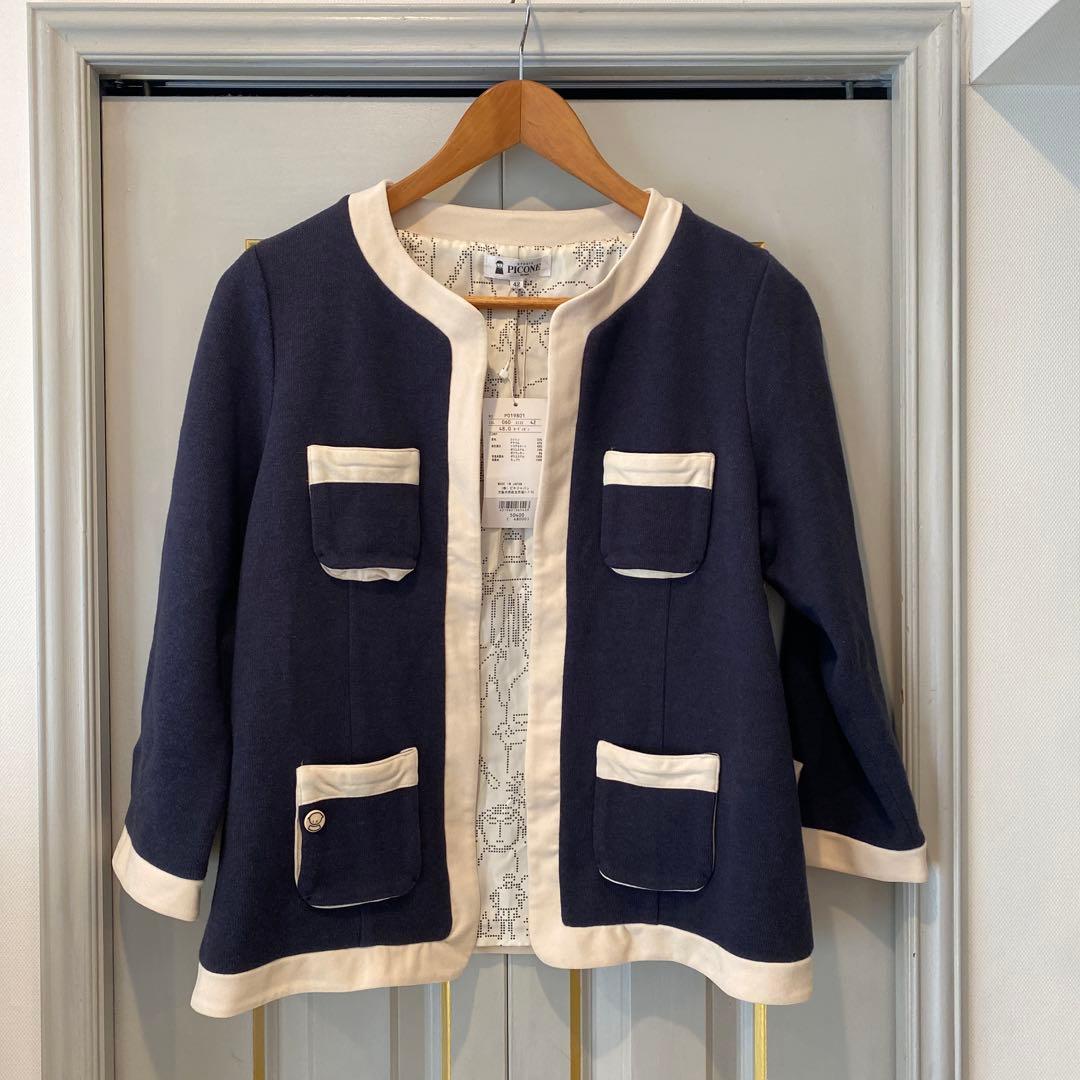 新品タグ付き✨STUDIO PICONE ノーカラージャケット 42 ネイビー