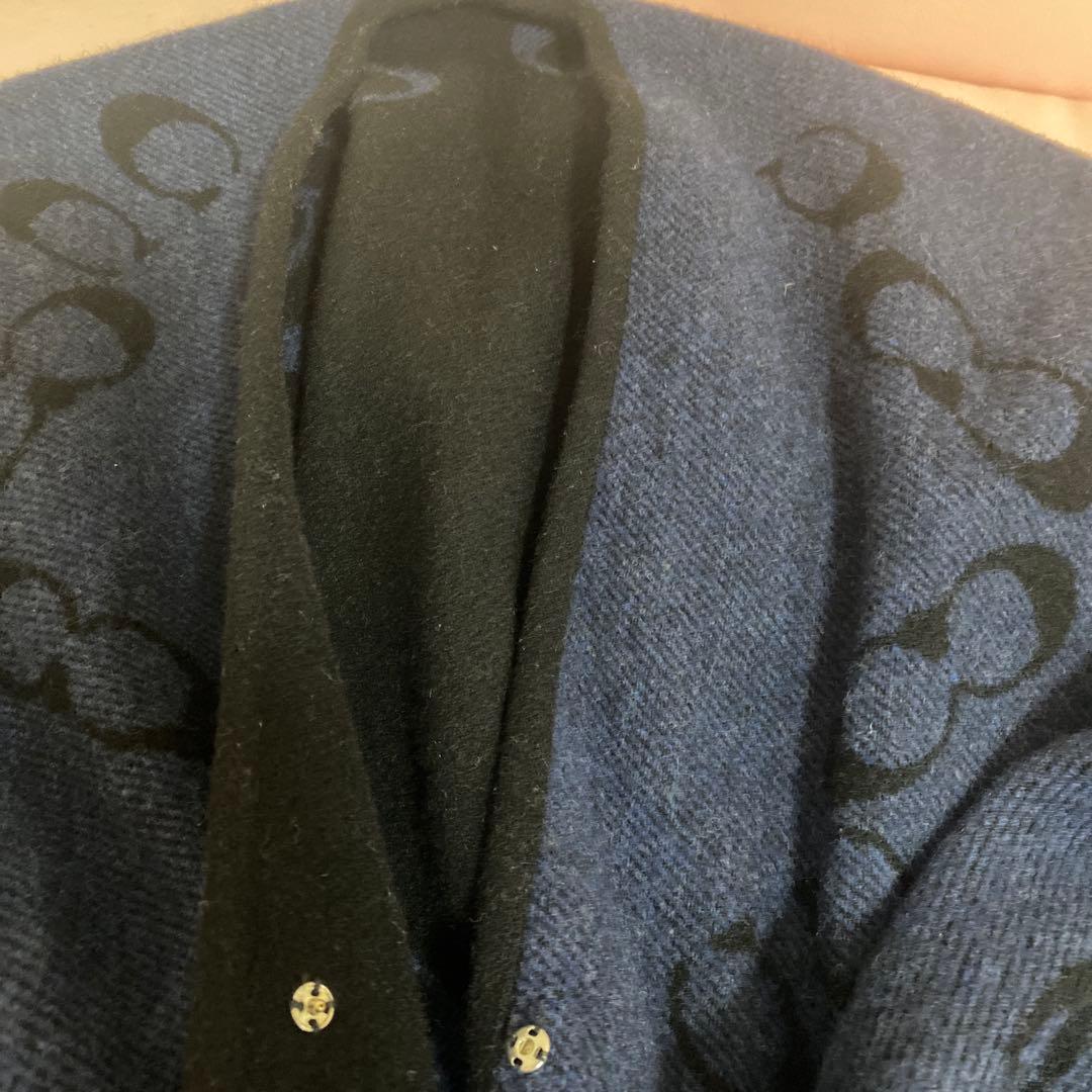 イタリア製ネイビー ロゴ入り ポンチョ　リバーシブル