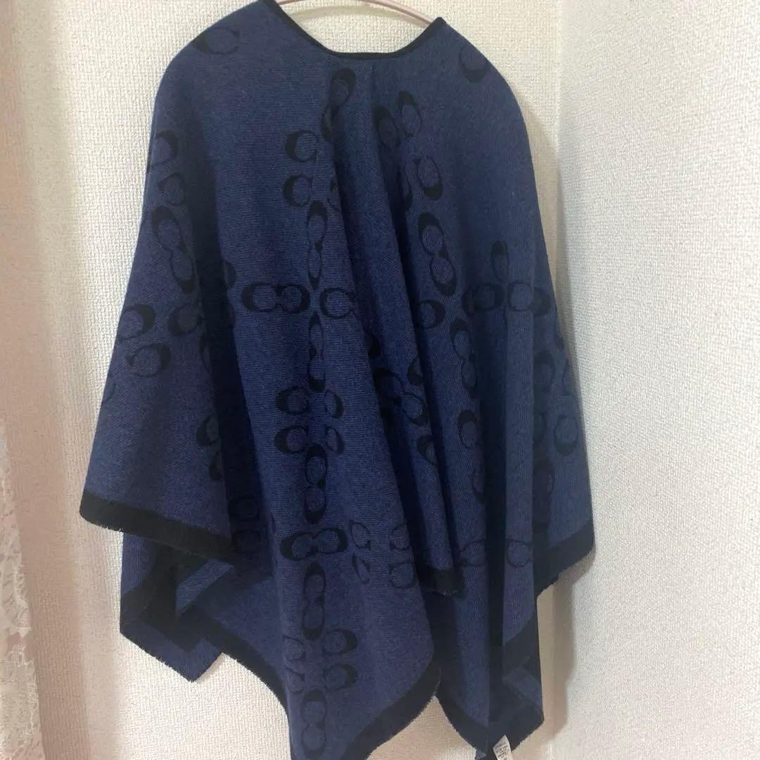 イタリア製ネイビー ロゴ入り ポンチョ　リバーシブル