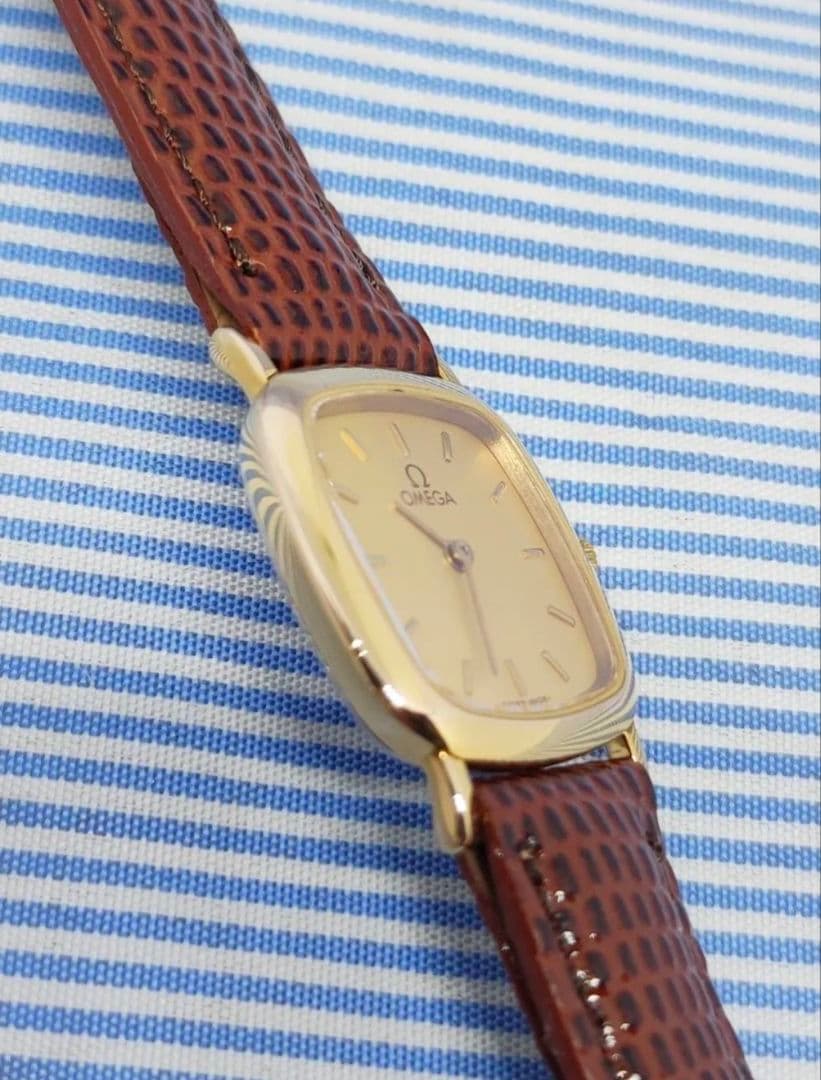 ★OH済★オメガ デヴィル レディース クォーツ腕時計 18k ゴールド20μ