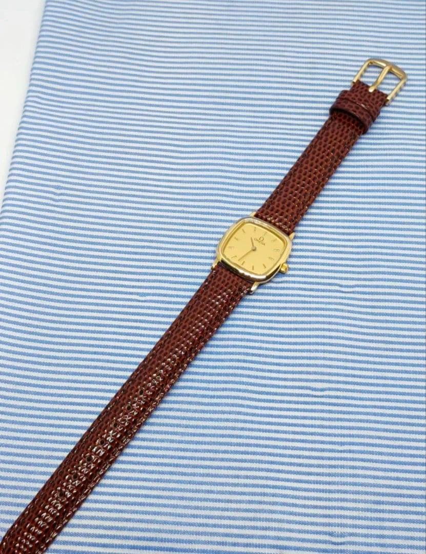 ★OH済★オメガ デヴィル レディース クォーツ腕時計 18k ゴールド20μ