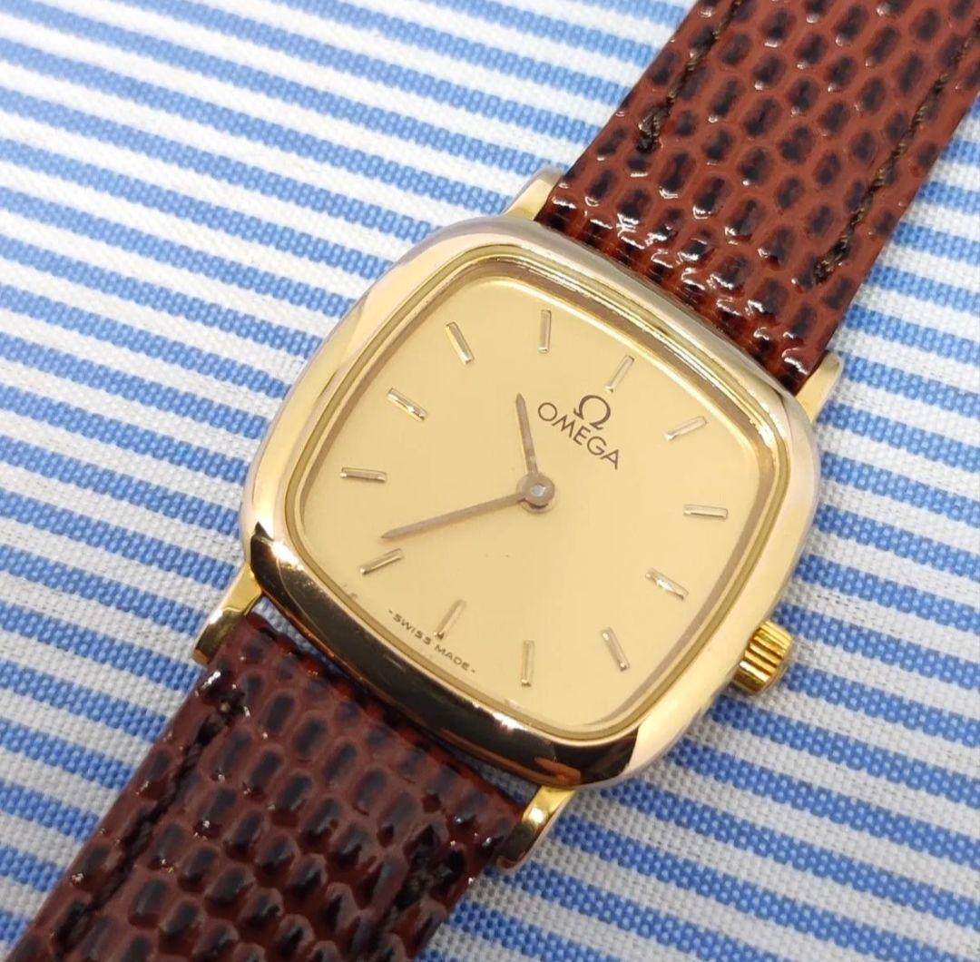 ★OH済★オメガ デヴィル レディース クォーツ腕時計 18k ゴールド20μ