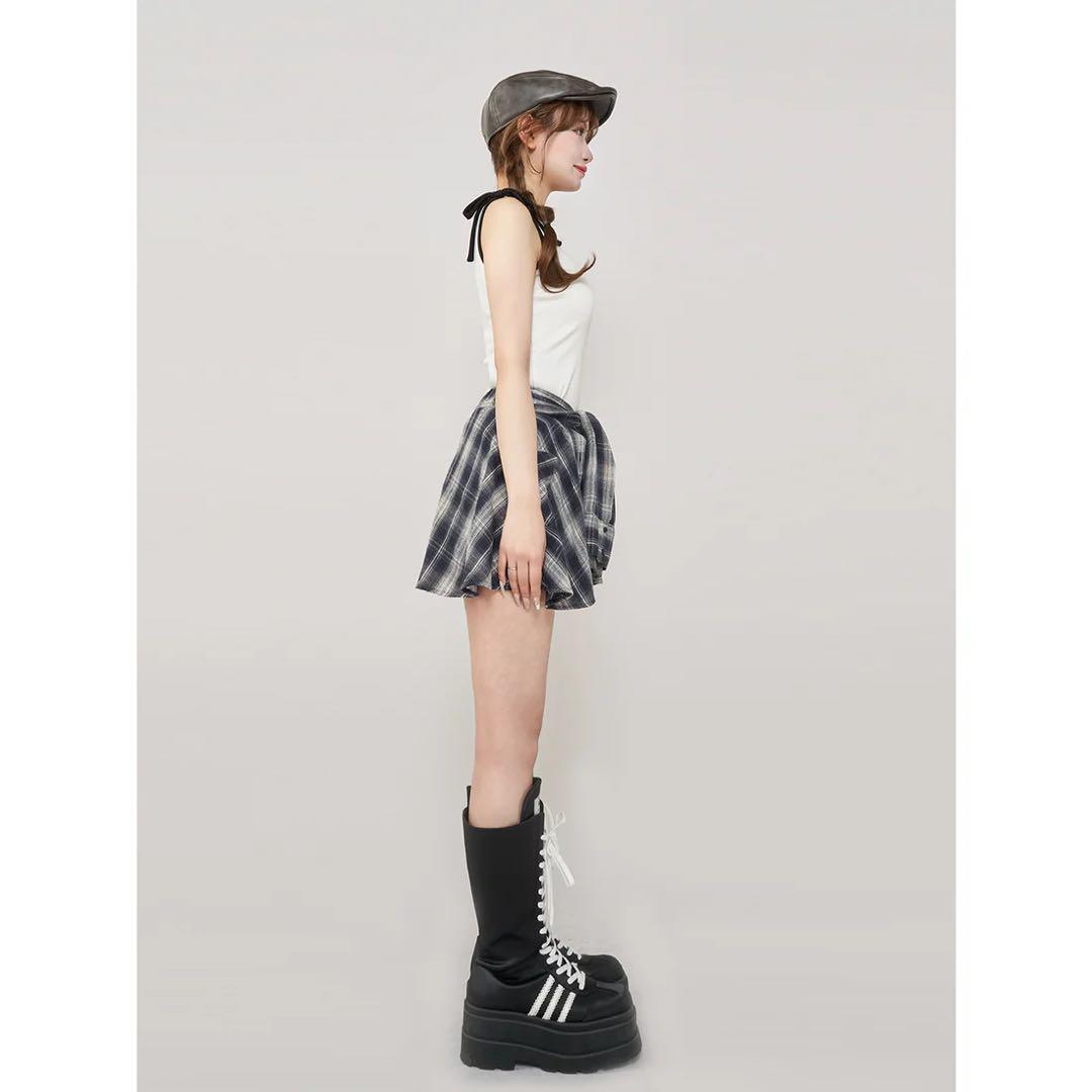 新品タグ付き ダーリッチ レイヤードチェックショートパンツ ネイビー