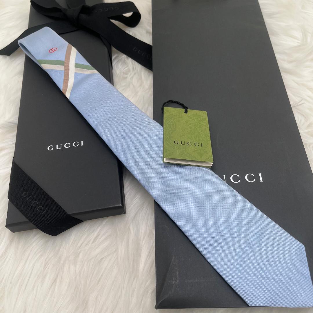 新品✨ GUCCI グッチ　ネクタイ　シルク100％　ショッパー　箱付き