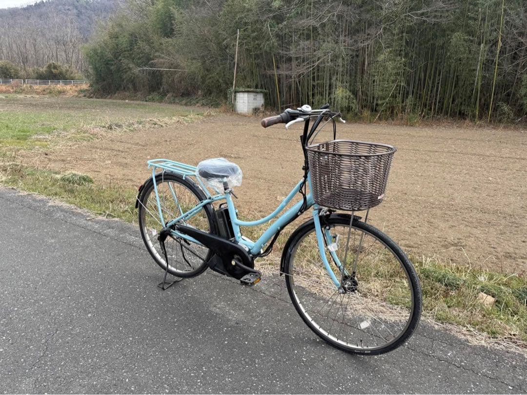 水色 電動アシスト自転車 低床タイプ バスケット付き