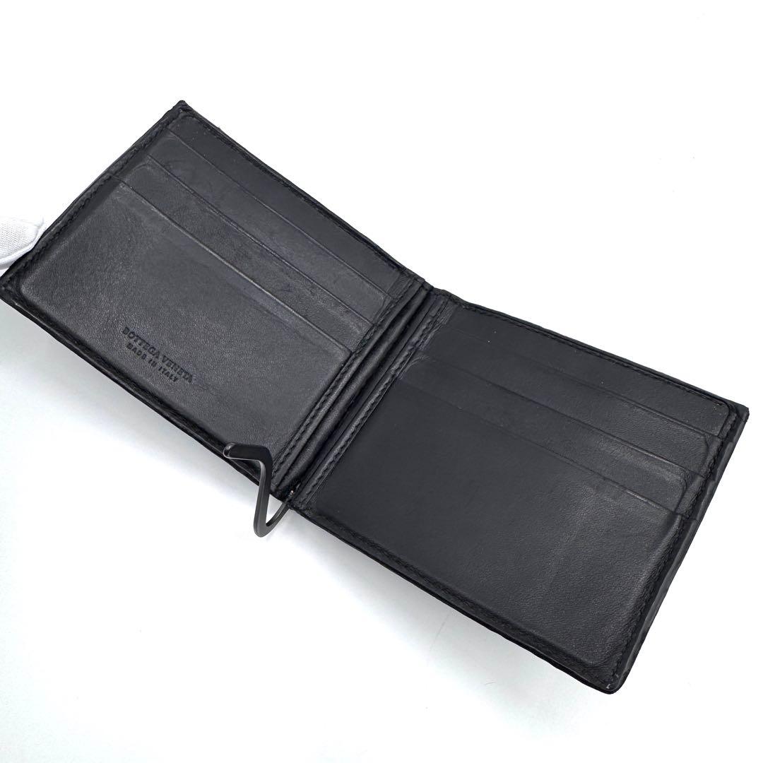 良品✨ボッテガヴェネタ　マネークリップ　イントレチャート　折り財布　ブラック
