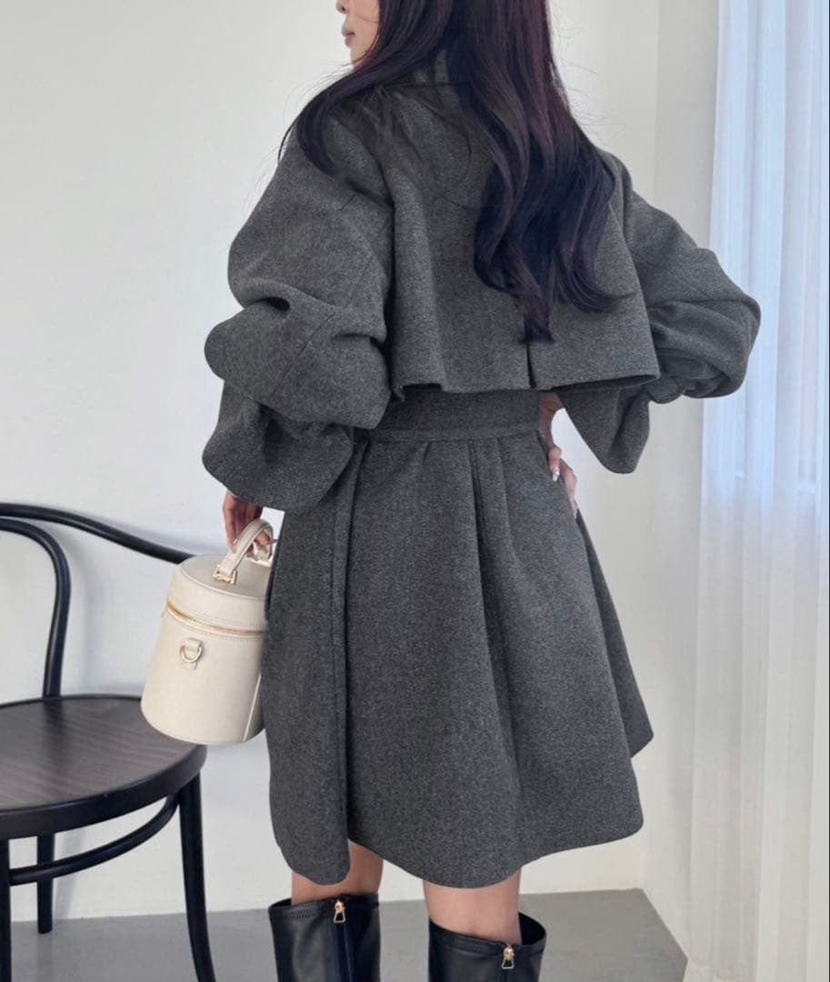 NICE CLAUPスタンドカラーミドルコート グレー S